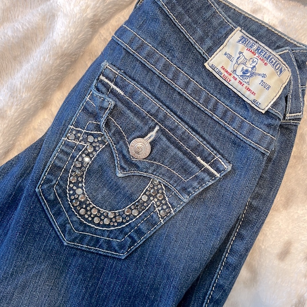 True religion boot cut jeans with bedazzled back pockets